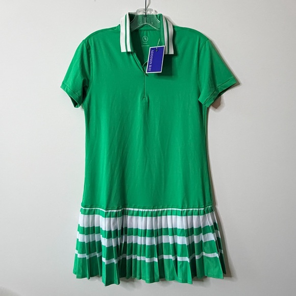 New ADDISON BAY Kelly Green Pleated Sea Island Tennis Mini Dress Size XS $168 - Picture 2 of 8